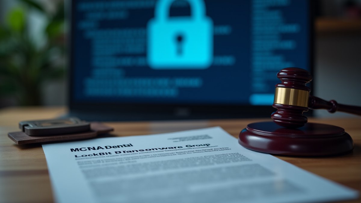 MCNA Dental LockBit settlement document with gavel and ransomware logo