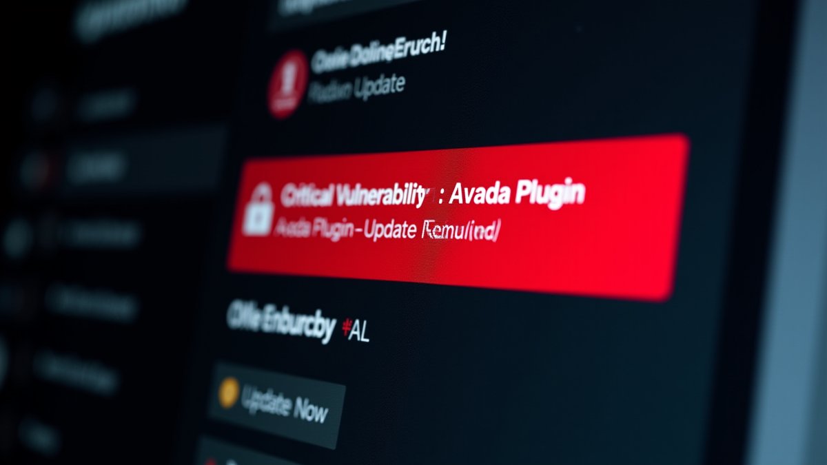 Avada WordPress plugin vulnerability alert on admin dashboard