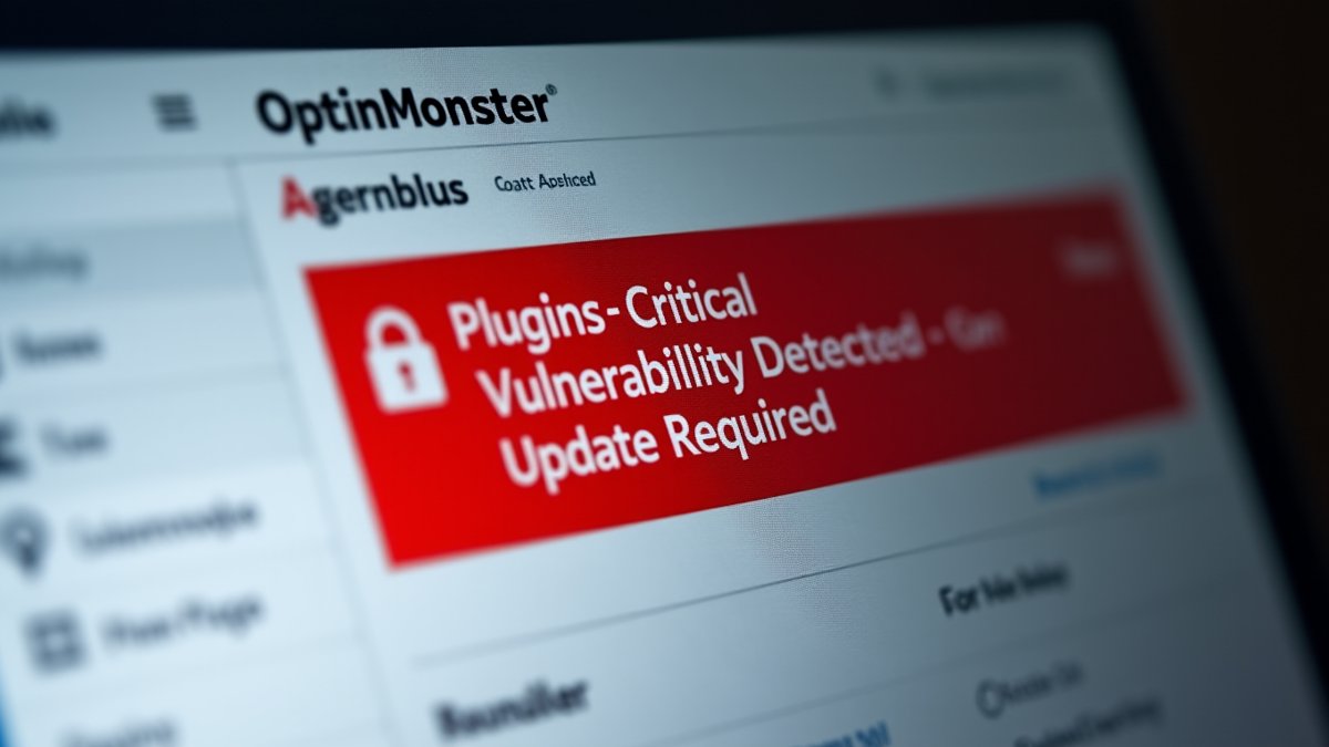 OptinMonster WordPress plugin vulnerability alert on admin dashboard affecting 1.2M sites