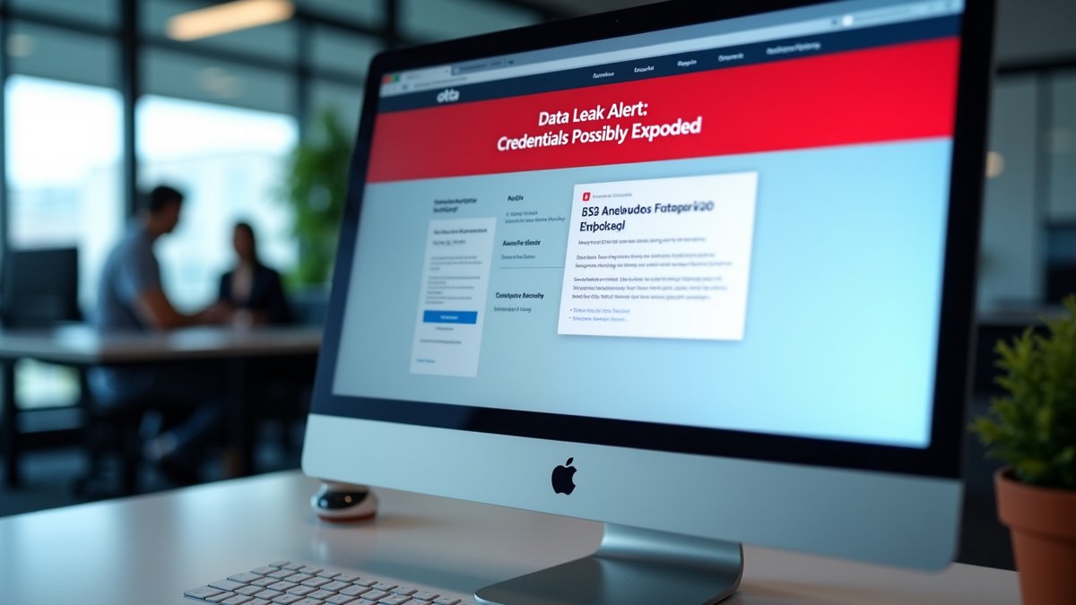 Okta dashboard shows data leak alert from unverified dark web report.