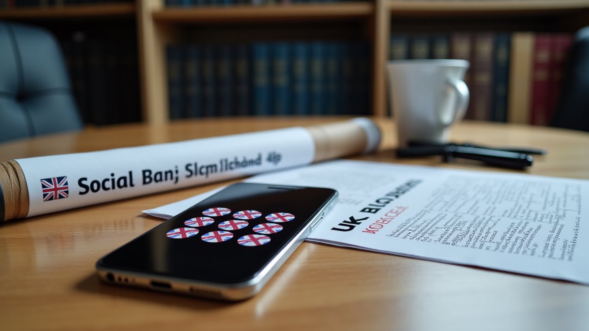 UK government document and blocked social media apps on smartphone