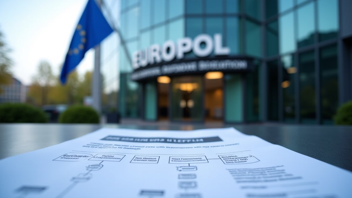 Europol headquarters with EU flag and proposal document