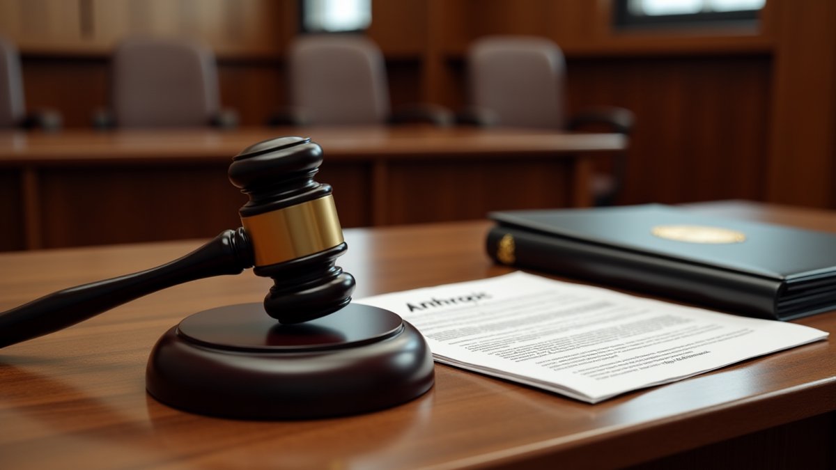 Judge's gavel and legal documents in a courtroom, highlighting the legal clash between Anthropic and the Pentagon.