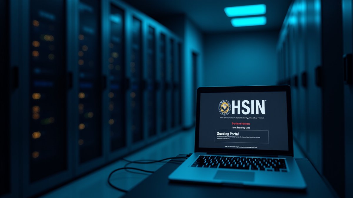 DHS HSIN breach investigation: server with official seal and forensic laptop