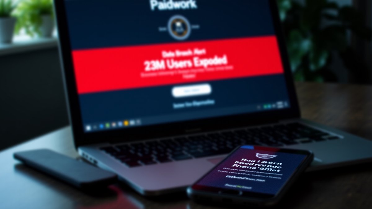 Paidwork breach alert on login screen with 23 million users exposed.