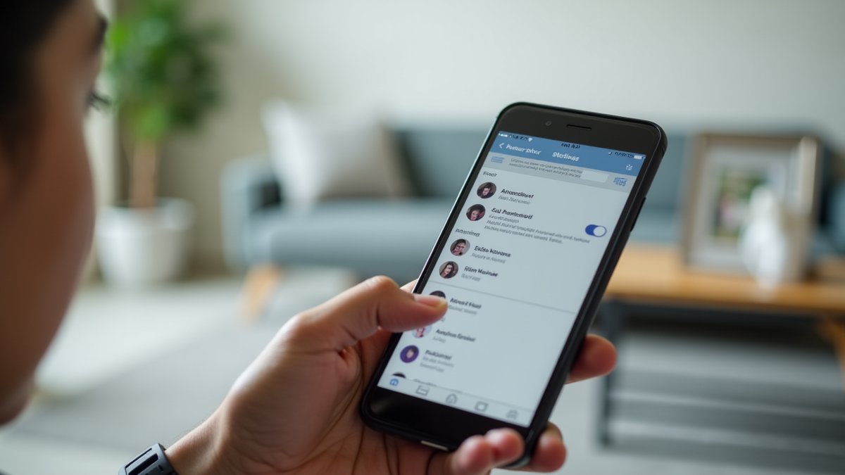 Parent adjusting privacy settings on a phone to protect a child's photo from AI abuse.