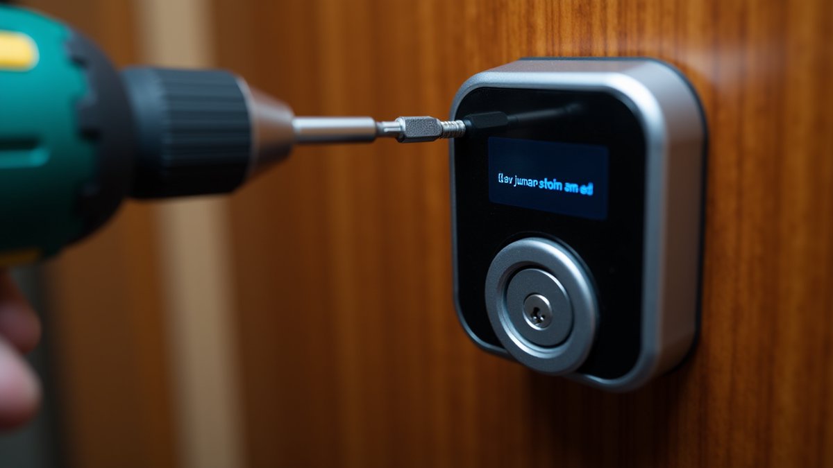 Smart lock fails due to dead batteries, requiring locksmith intervention.