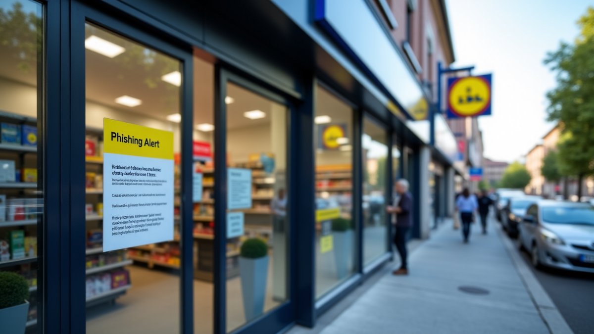 Lidl storefront with official data breach warning notice on door