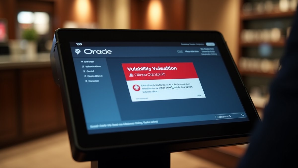 Oracle Hospitality Simphony POS terminal with critical vulnerability alert