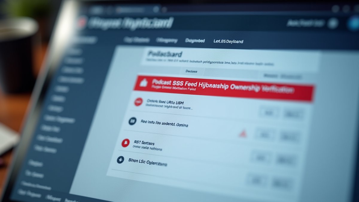 Podcast RSS feed hijack vulnerability: platform admin panel shows hijacked feed alert.