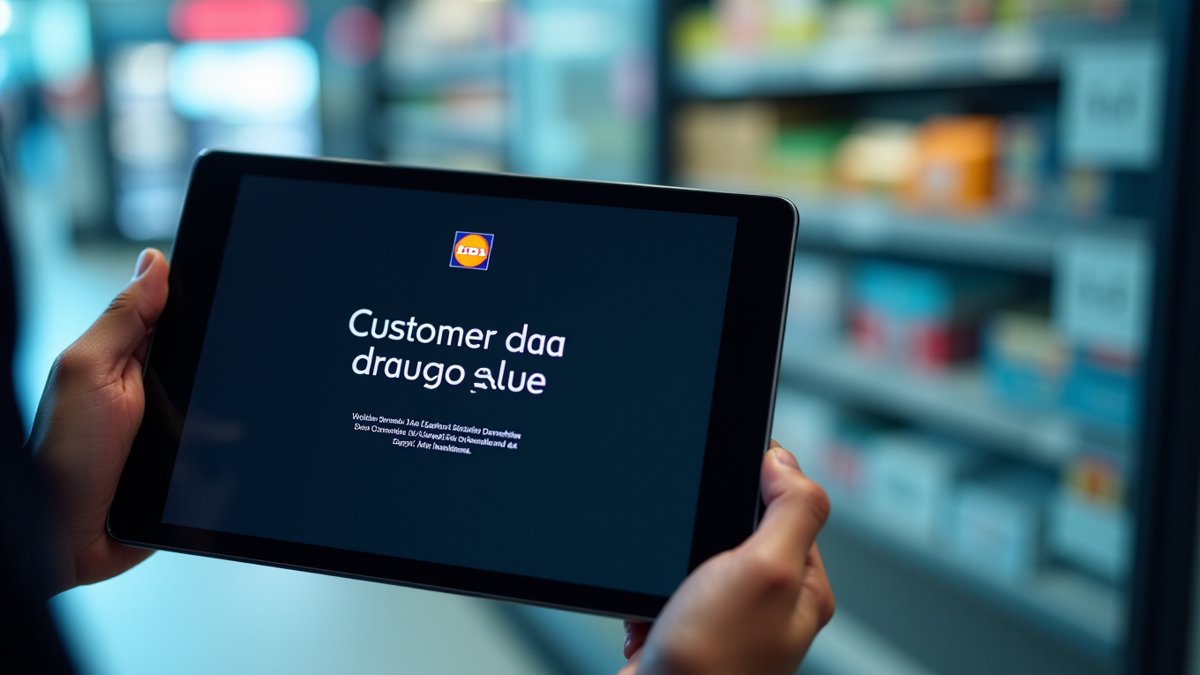 Lidl data breach alert on tablet in retail store.