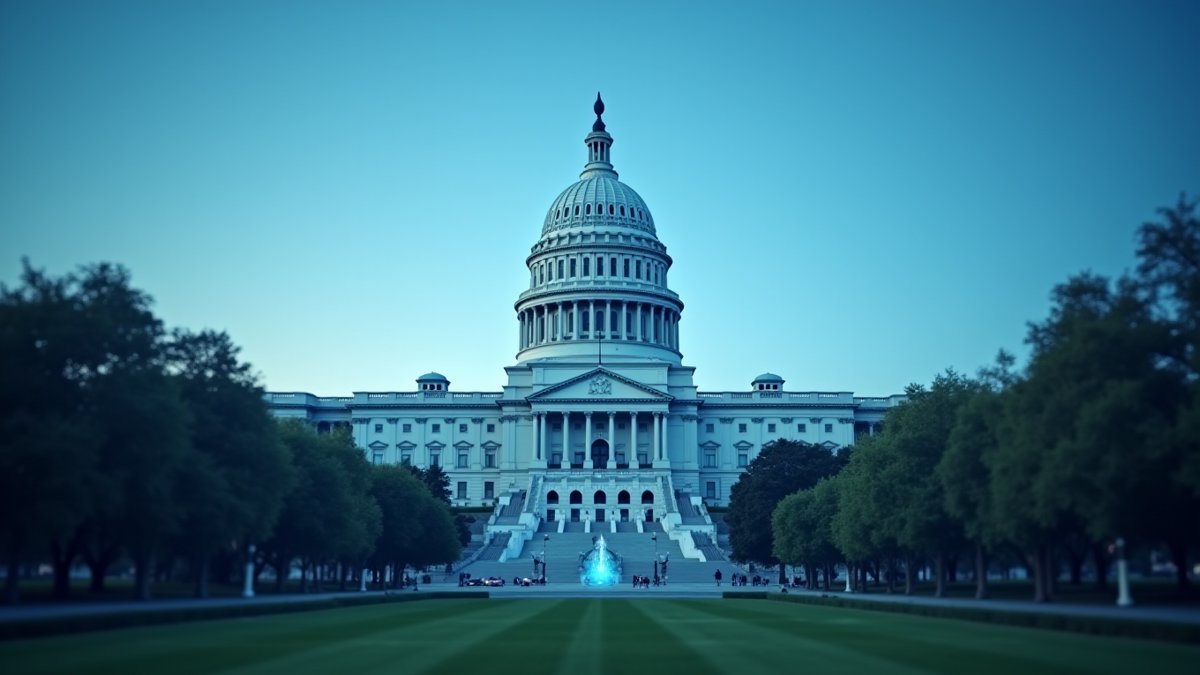 California's capitol building with a digital network overlay, representing the new AI Cyber Defense Program for critical infrastructure.