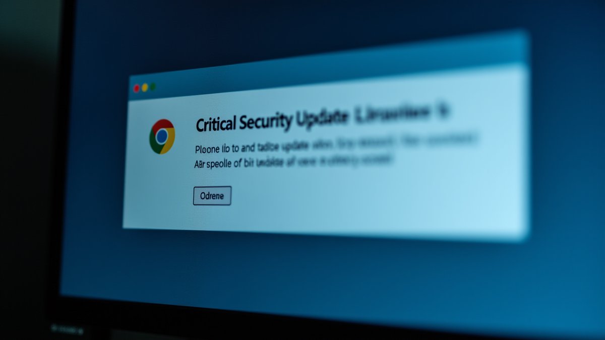 Chrome browser displays a critical update alert on a Windows desktop, highlighting the urgent patch for an active zero-day exploit.