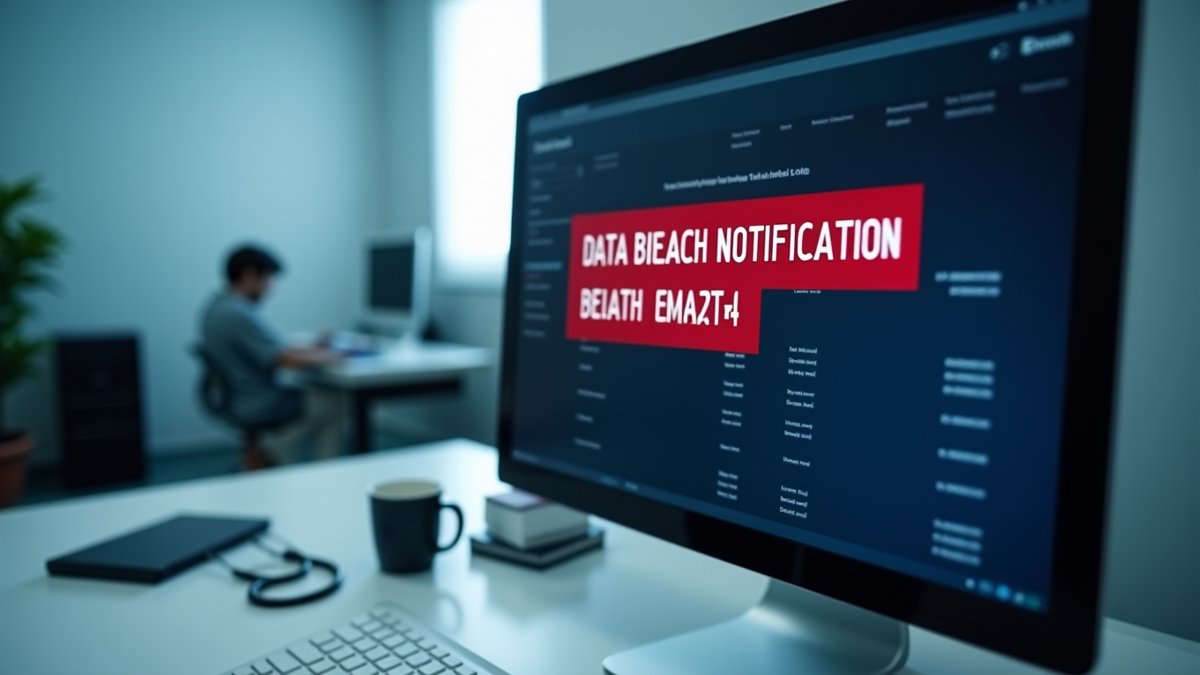 Healthcare data breach alert on practice management screen, affecting 3.8 million patients.