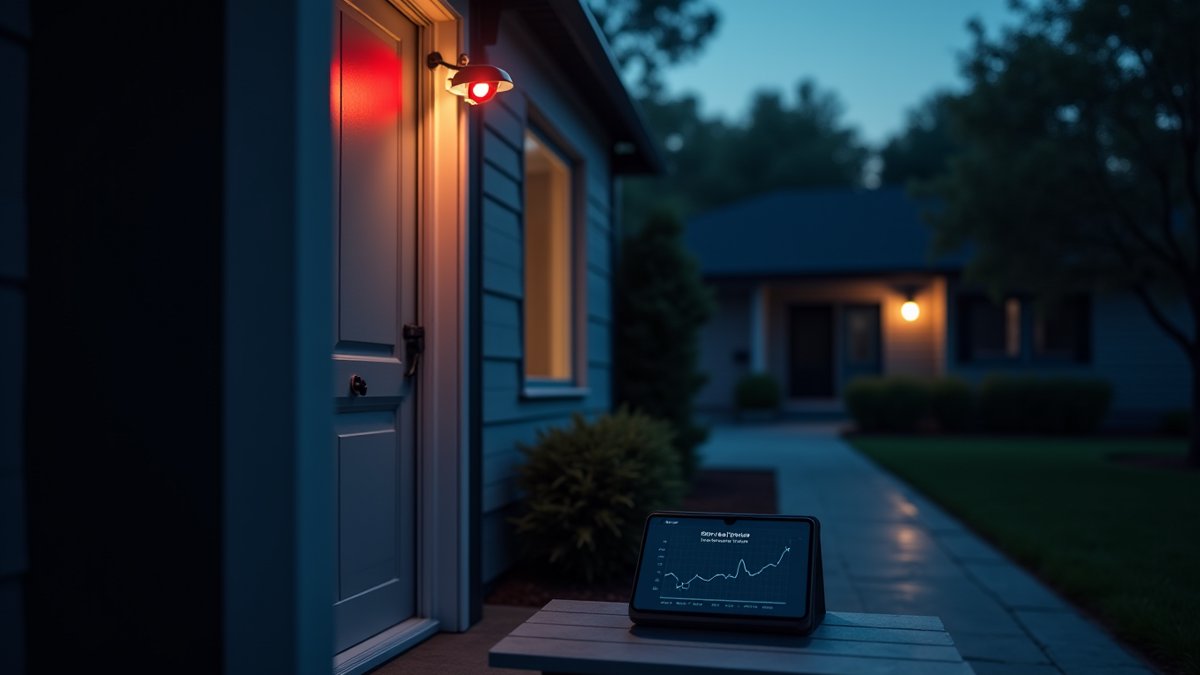 A quiet suburban home at dusk, its security camera glowing, signals the new front line of crypto theft.