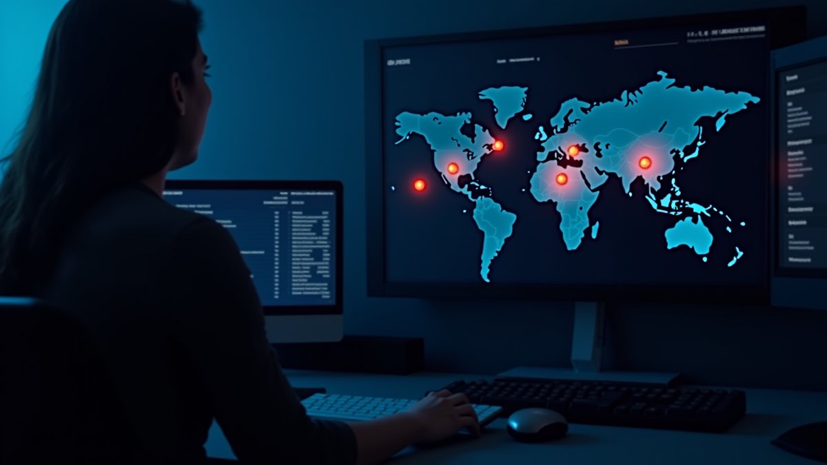 Five data breaches across retail, government, healthcare, and finance in 24 hours, shown on a SOC map.