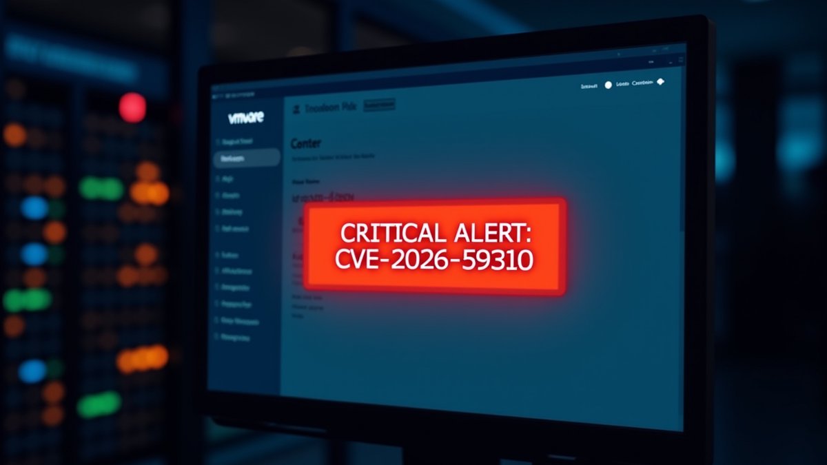 VMware vCenter console shows a critical CVE-2026-59310 alert in a data center.