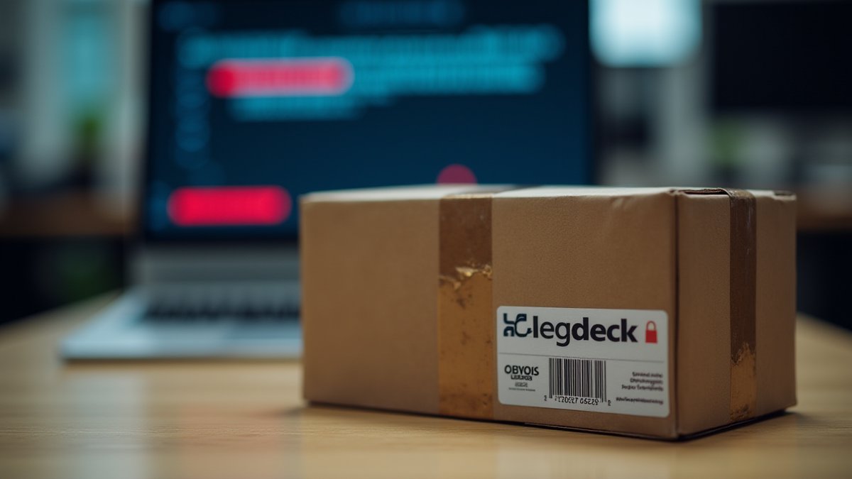Steam hardware boxes with CEVA Logistics label, breach alert in background.