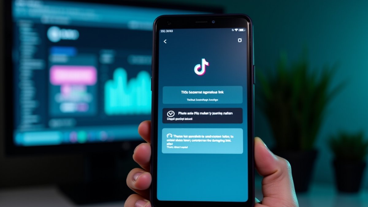 TikTok search bar showing adult query leads to phishing warning, with Malwarebytes report in background.