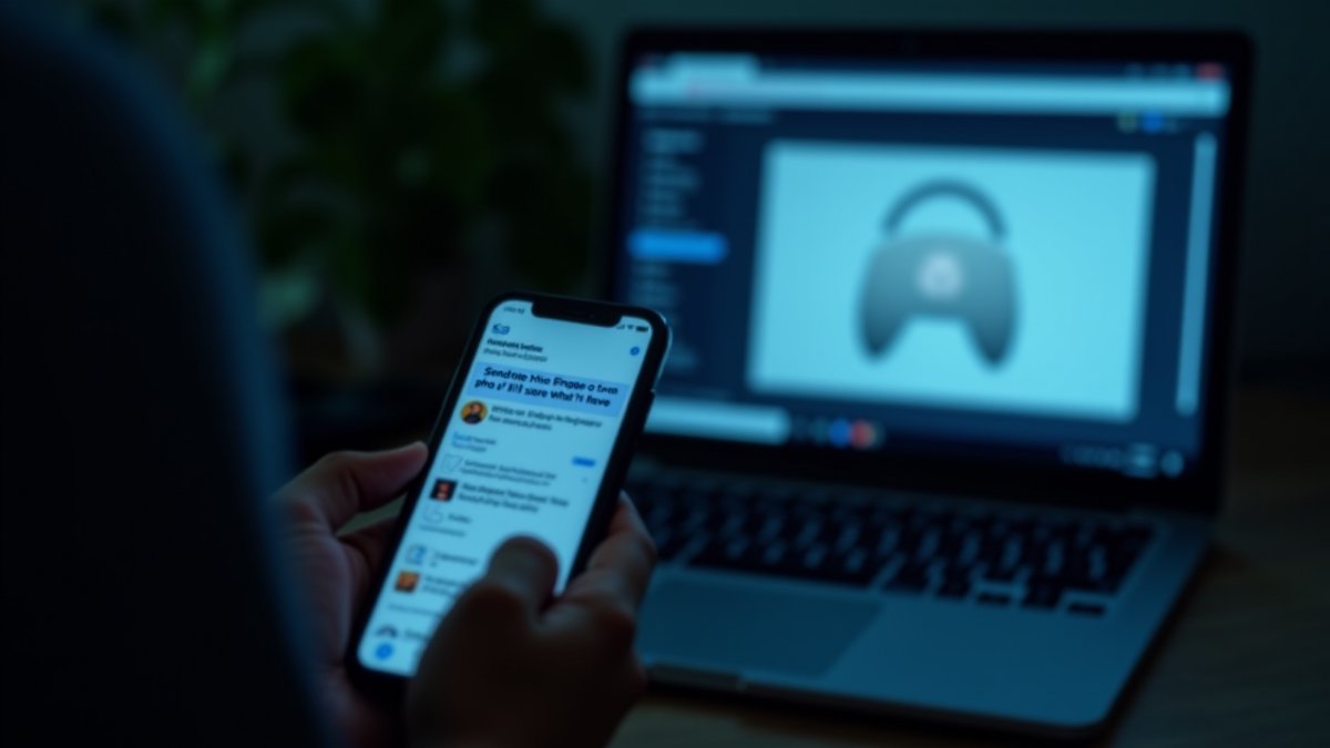 A smartphone showing a sextortion threat, with a Discord window blurred in the background, representing the crime and its platform.