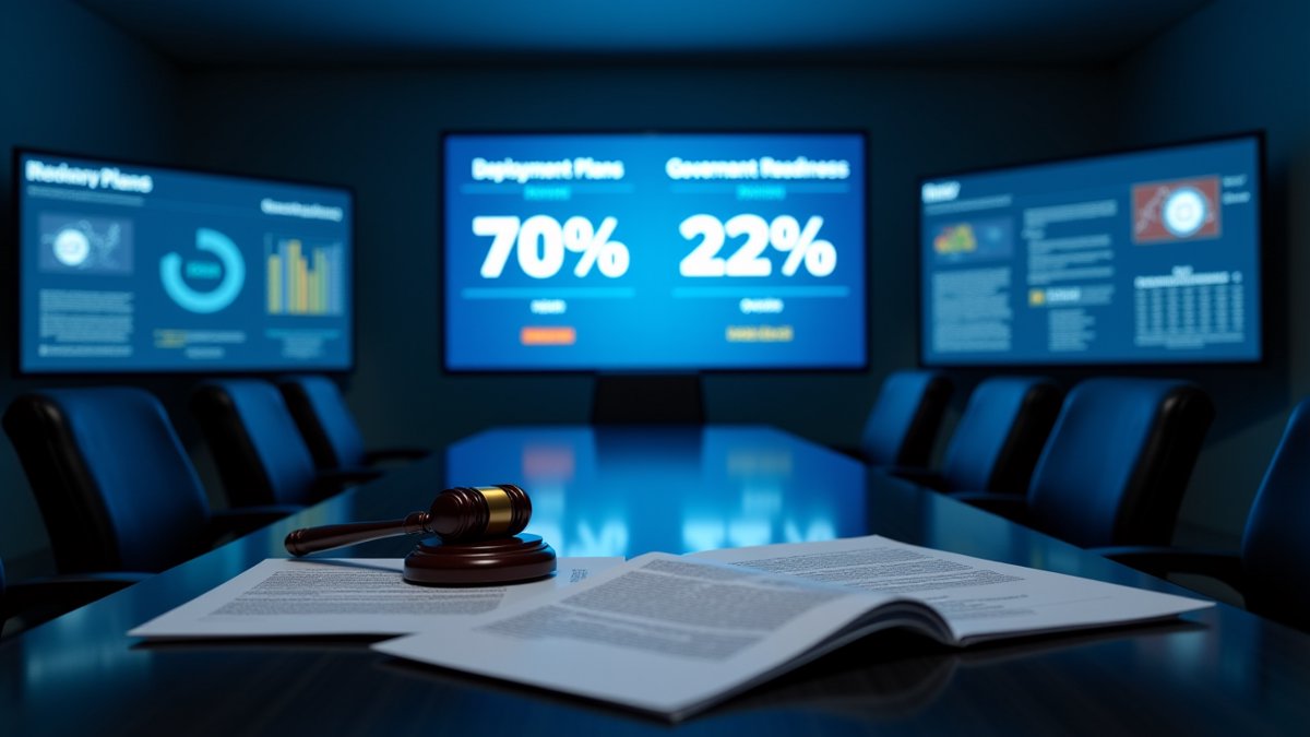 Enterprise dashboard reveals stark gap between agentic AI deployment plans and governance readiness, with regulatory oversight looming.