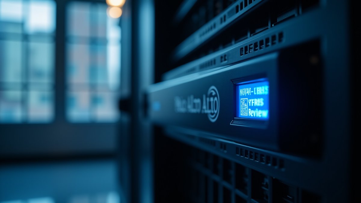 Palo Alto Networks firewall in a Chinese data center displaying a government cybersecurity review notice.