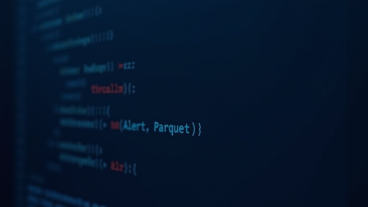 Apache Parquet Java RCE vulnerability alert on a code editor in a data center.